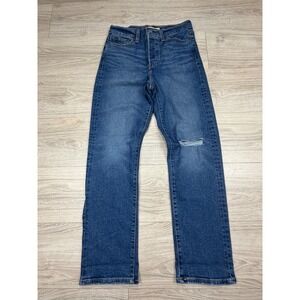 Levis Wedgie Straight Jeans Womens 28 Medium Wash Distressed High Rise Blue